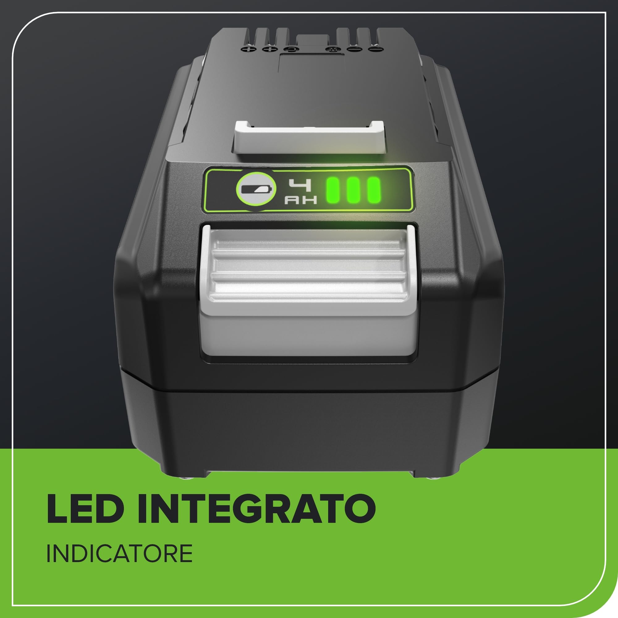 Greenworks Batteria 24V 4Ah - Potente Batteria per Tutti gli Attrezzi da Giardino 24V, Batteria Ricaricabile agli Ioni di Litio, Ricarica Veloce, Indicatore LED di Ricarica, Garanzia 2 Anni - G24B4