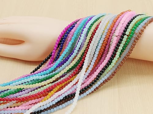 Miniatura 137 de Pamir Tong 1500 cuentas redondas de vidrio de 0.236 pulgadas a granel, cuentas de jade imitativo, cuentas sueltas para hacer joyas, aretes, collares