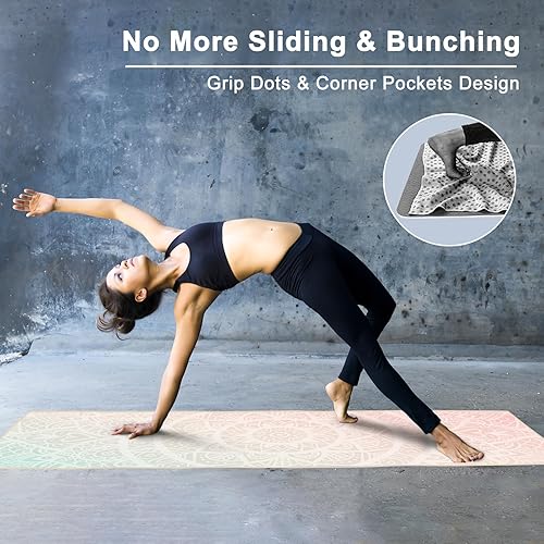 Miniatura 6 de Colorful Star Toalla de yoga con bolsillos en las esquinas, puntos de agarre antideslizantes, absorbentes del sudor, toallas de yoga suaves con