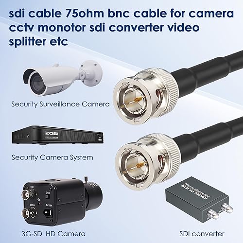 Miniatura 5 de Cable XRDS -RF SDI de 10 pies cable fino 3G6G HD-SDI cable coaxial RG179 de 75 ohmios con conector BNC a BNC macho para sistema de cámaras de