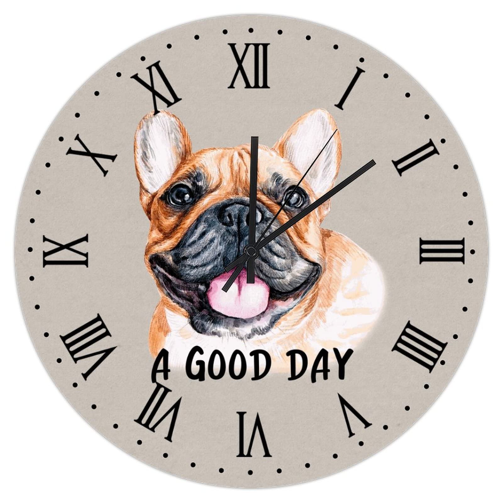 Horloge murale bouledogue français en bois A Good Day de 38 cm