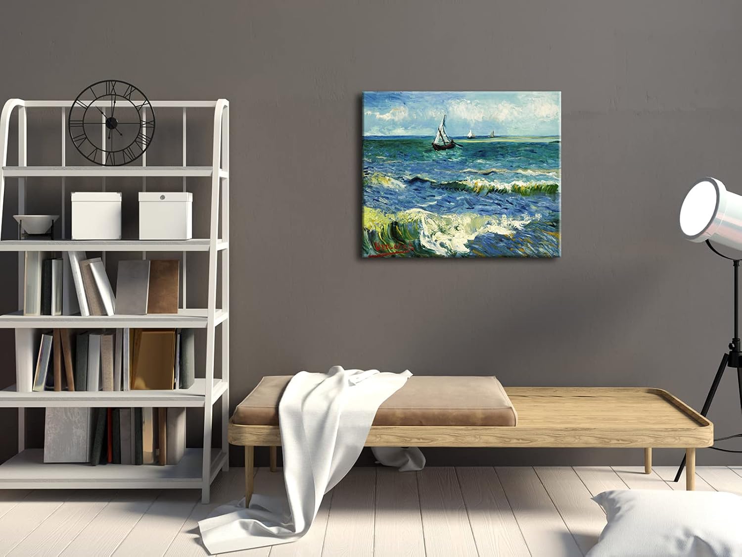 Wieco Art Seascape at Saintes Maries by Vincent Van Gogh Oil Paintings Reproduction Modern Wrapped Giclee Canvas Prints Sea Pictures on Canvas Wall Art for Living Room Home Office Decorations