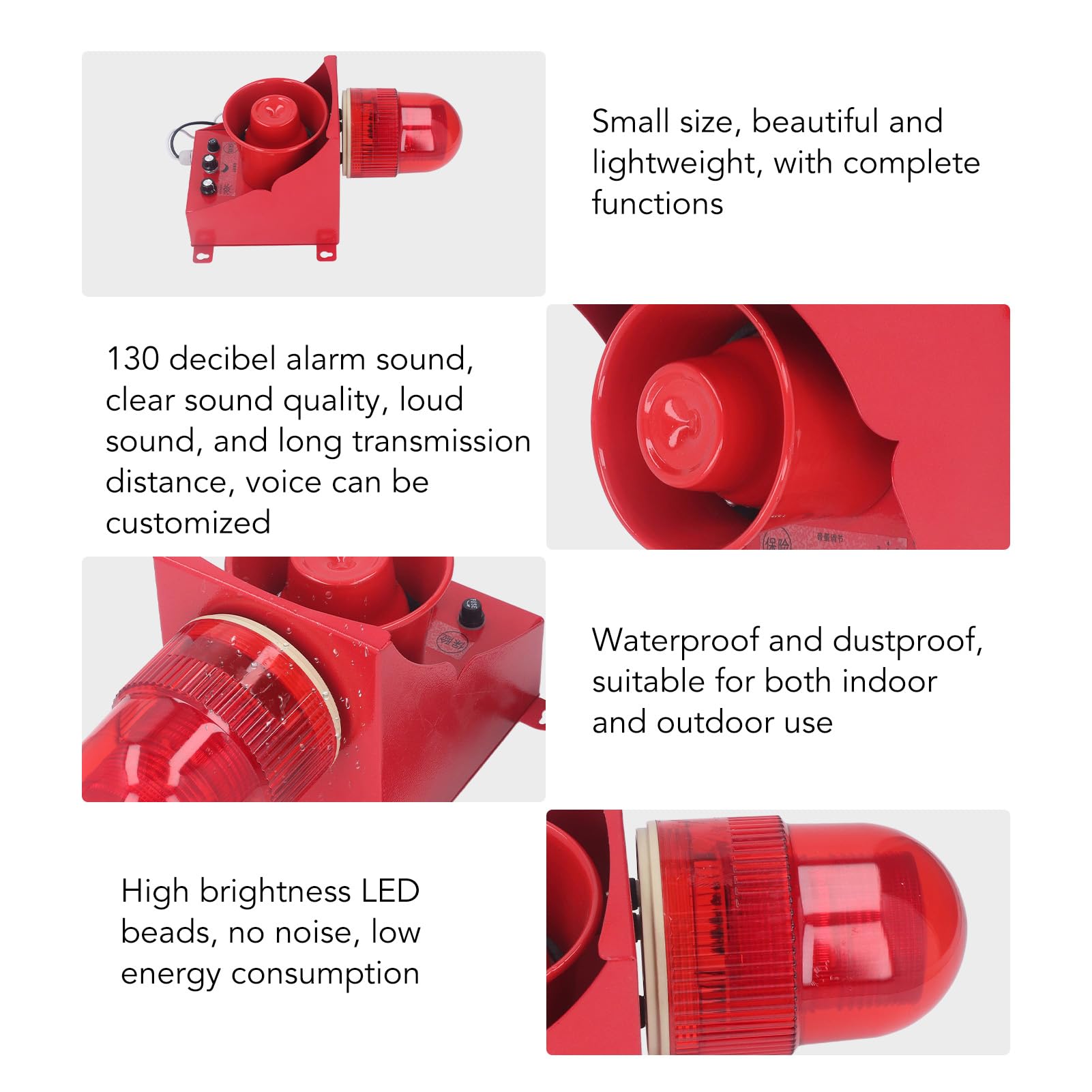 Alarma de Sirena Industrial, Luz LED Impermeable con Sonido Ajustable de 130 DB para Minas, Canteras, Puertos y Sitios de Construcción con Grado de Protección IP65 (EU Plug 220V)