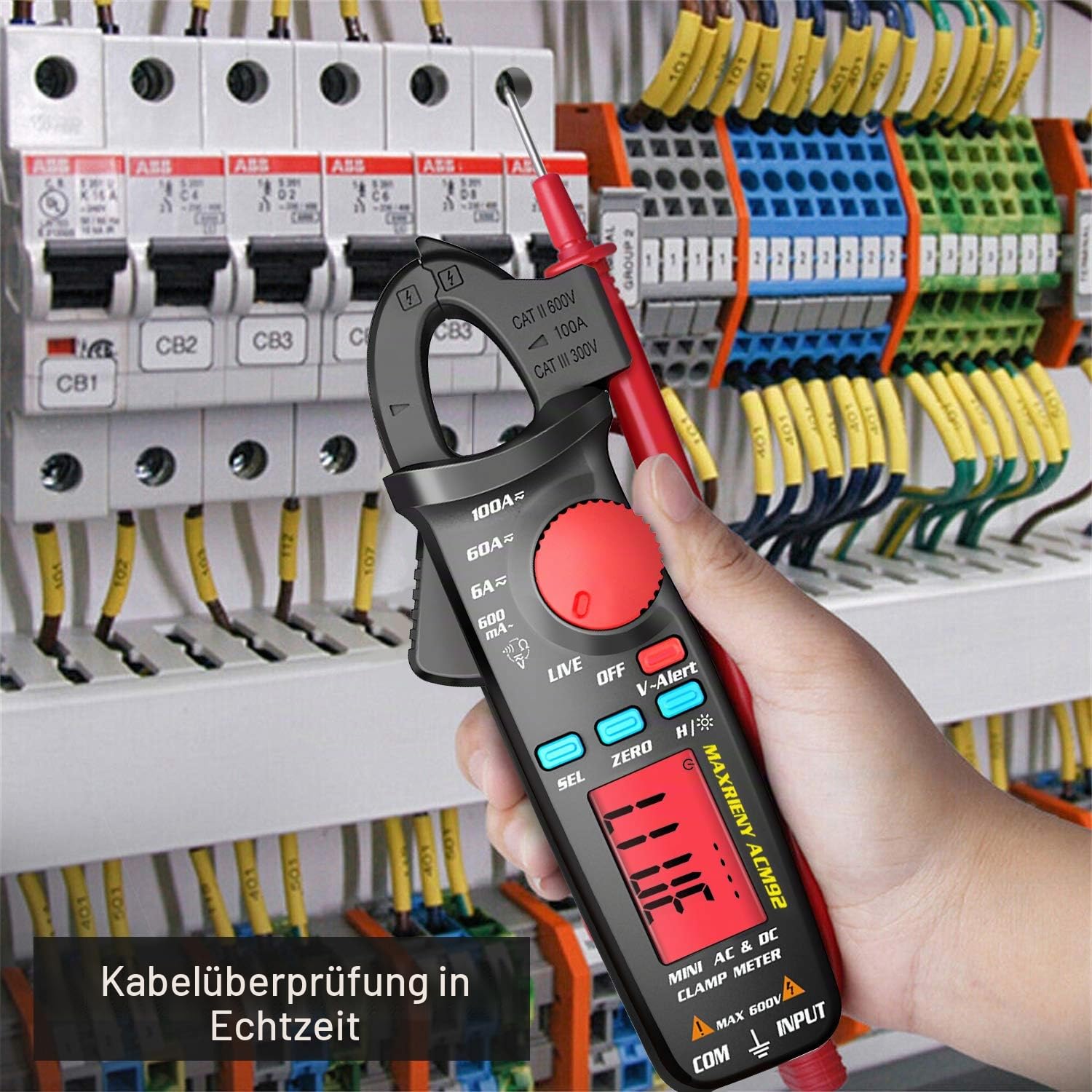 DC AC Zangenmessgerät, 6000 Counts True RMS Digital Multimeter Amp Widerstand Frequenz V-Alert Kontinuität Spannungsprüfer