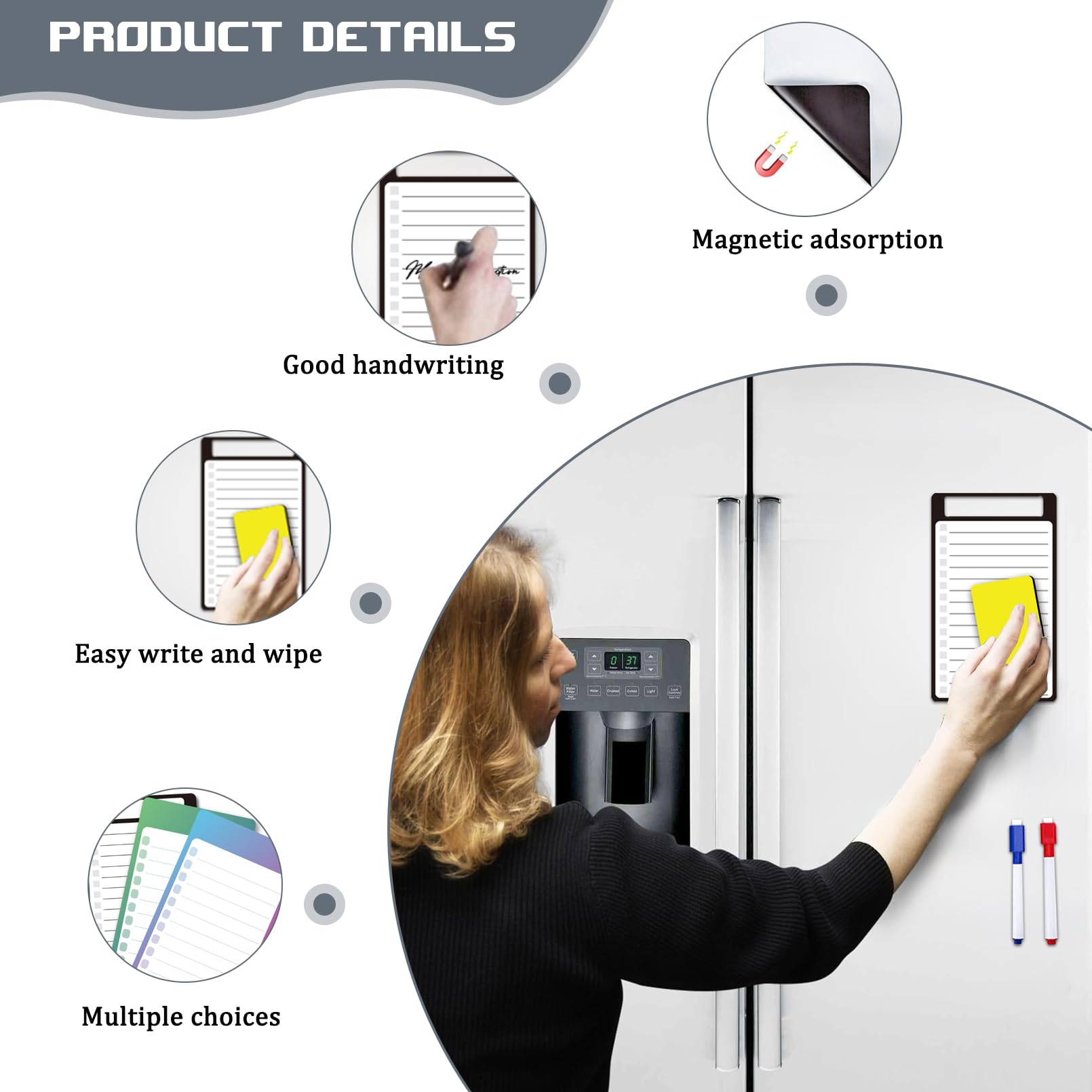 Lavagna Magnetica Per Frigo - 4 Pezzi Con Penne E Gomma, Per Appunti E Piano Pasti - Foto 9
