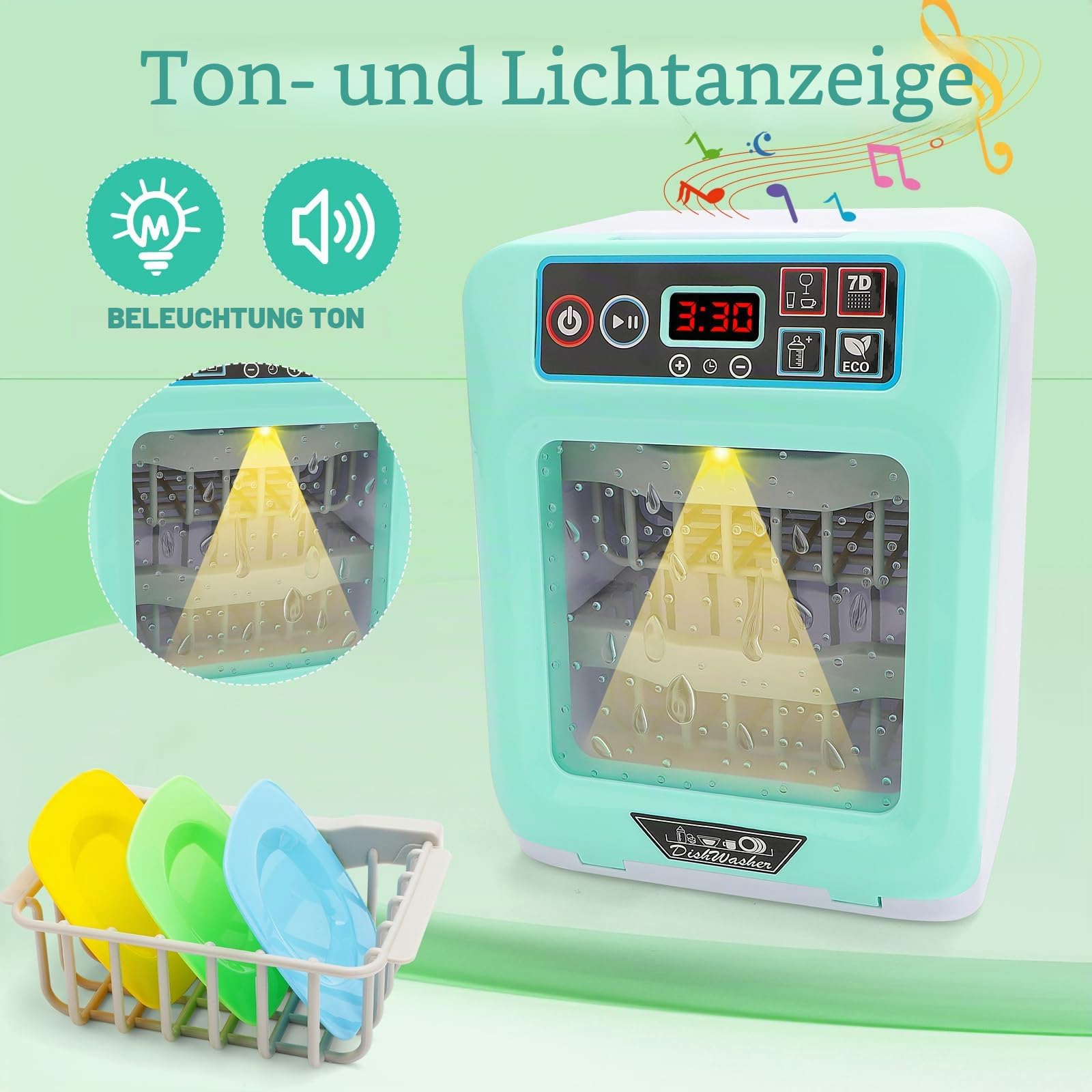 deAO Kinder Küchenset Spielzeug, Geschirrspüler Spielset mit Vielzahl von Zubehör, Sound und Lichtern inklusive Spielzeug für Kinder, Jungen, Mädchen, Kleinkind | Blau