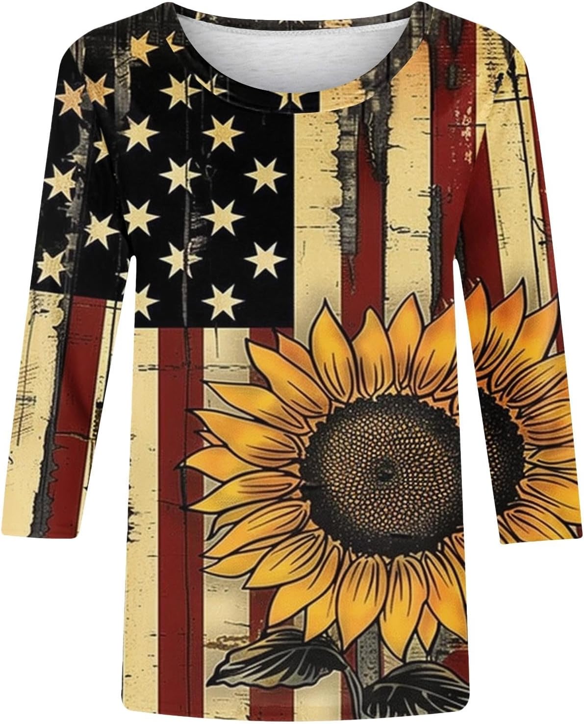 Patriotic Shirts for Women Plus Size 3/4 Sleeve USA Flag 4th July American Red White Blue Star Stripe T-Shirt - Image 4