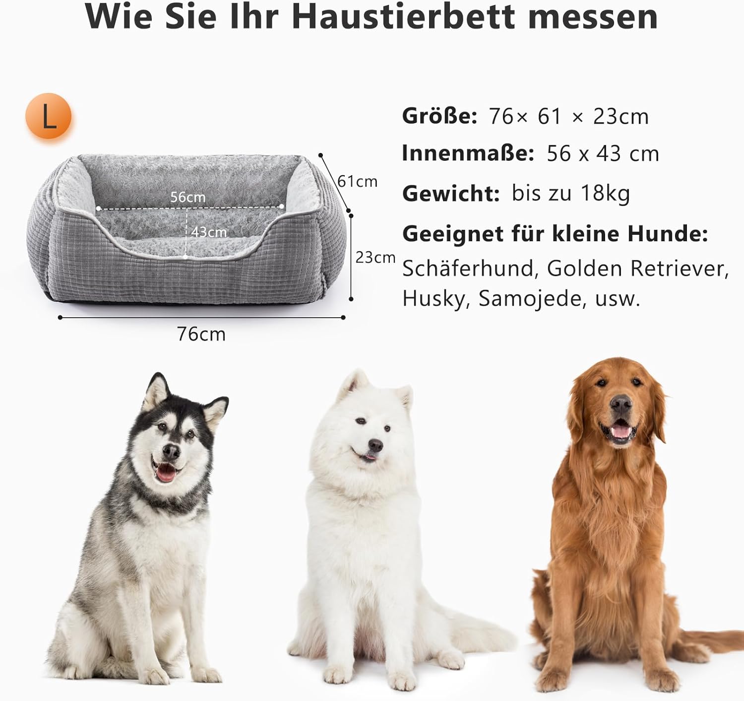 JOEJOY Panier Chien, Lit pour Chien Moyen Taille, Panier pour Chien Lavable, Bords Rehaussés, Duveteux & Confortable, Coussin pour Chien Antidérapant, Gris L 76x61x23cm — vue 5