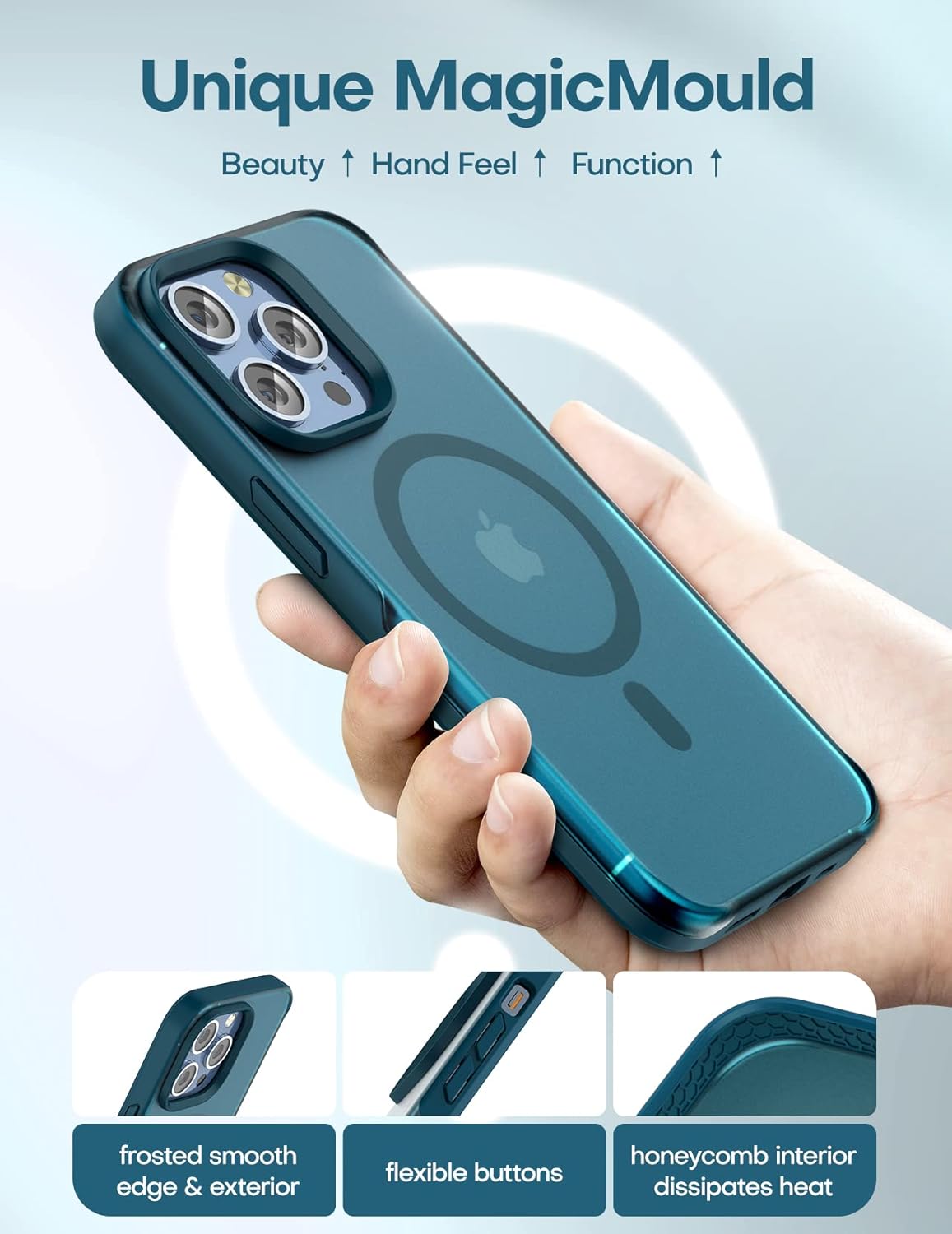 TAURI 5 in 1 Magnetic iPhone 13 Pro Max Case, [Seamless Magsafe Compatibility] with 2 Tempered Screen Protector & 2 Camera Lens Protector, Enhanced Military Grade Protection | Blue