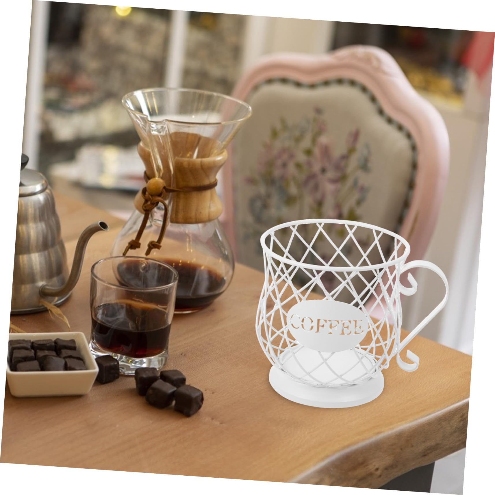 Veemoon Organizer Porta Cialde di Caffè in Metallo Bianco Cestino Porta Capsule, Tazza per Cialde da Caffè Grande Capacità, Contenitore Salvaspazio per Cucina e Bancone Ordinato