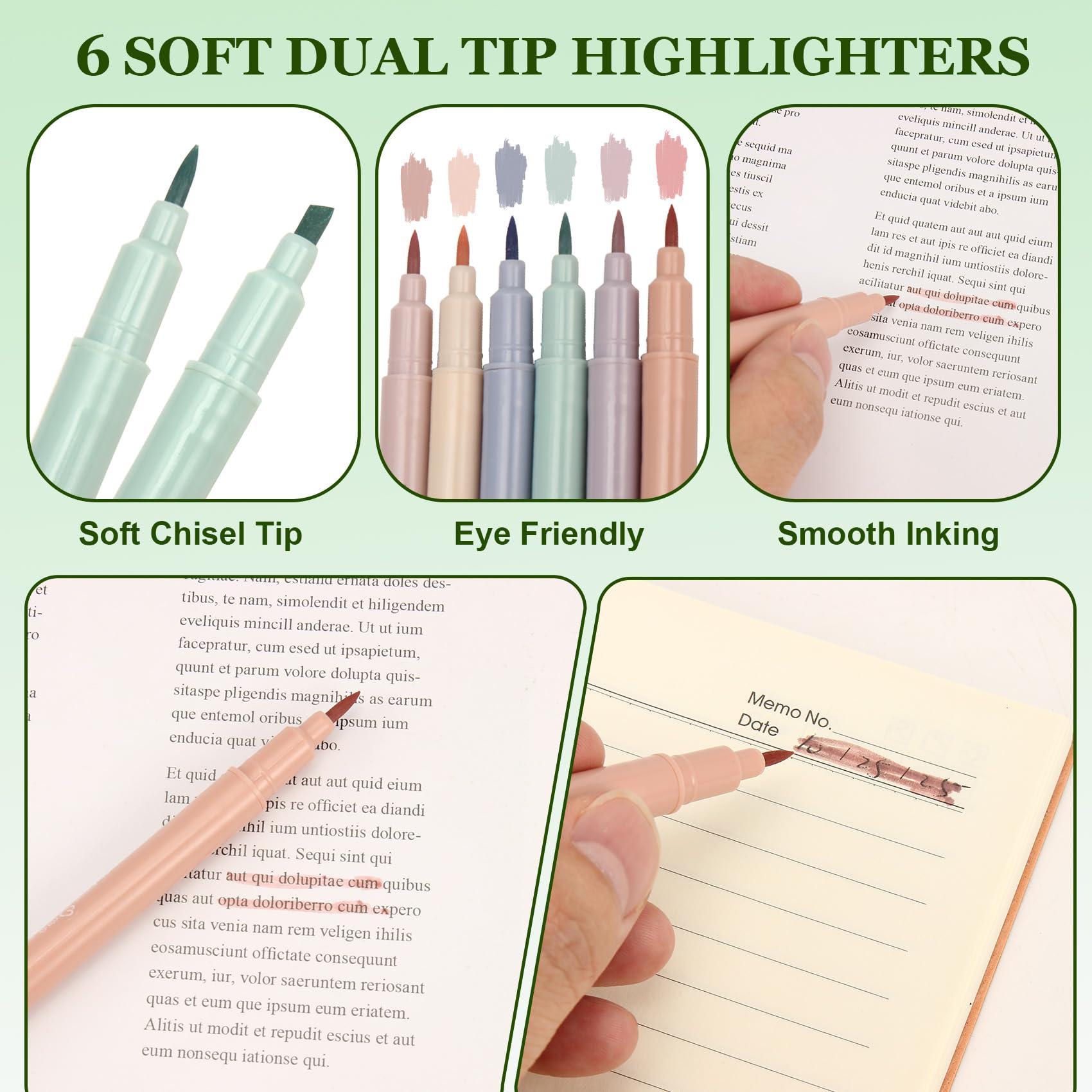 Povxlum 29 Pcs Aesthetic College School Supplies with Pen Case Sticky Notes Gel Pens Highlighters Correction Tapes Back to School Stationery Kit Gifts (Green) - Image 4