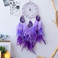KHOYIME Purple Agate Dream Catcher Handmade with Amethyst Healing Crystal, Feather Boho Wall Hanging Decor Bedroom Gift for Women Girls