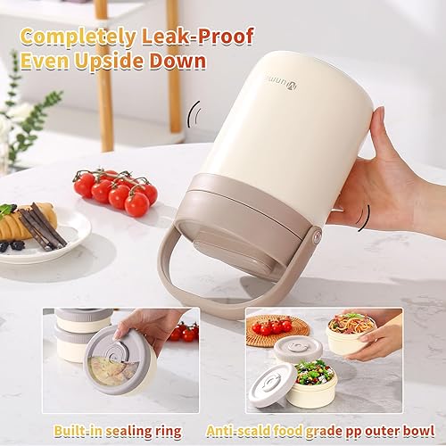 Miniatura 3 de Lonchera con vacío para adultos, termo para sopa para alimentos calientes con insertos, lonchera Bento apilable, contenedor de almacenamiento, boca