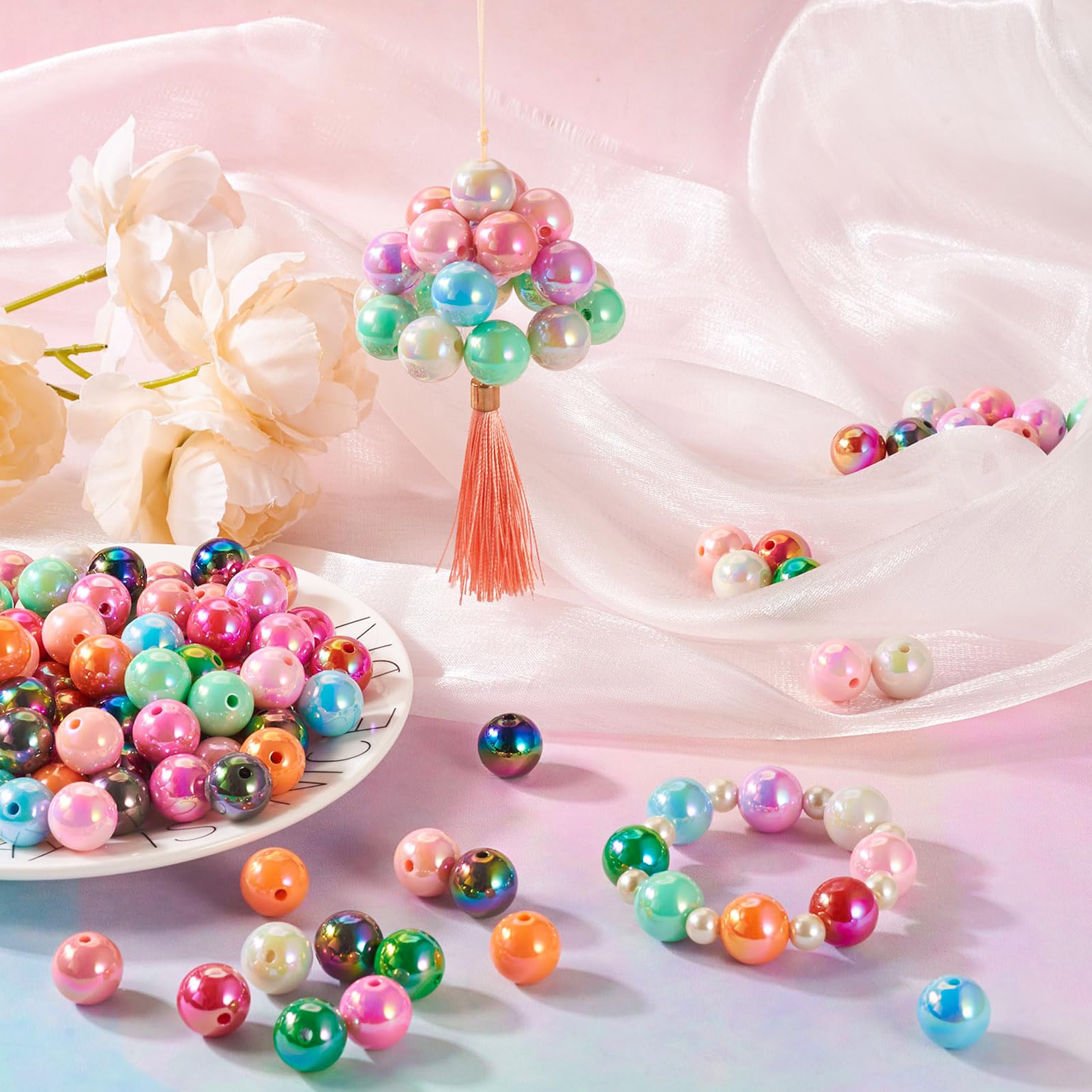 Cheriswelry 20pcs 16mm Crystal AB Acrylic Crackle Beads - Round Bubblegum Ball Beads For DIY Jewelry Making