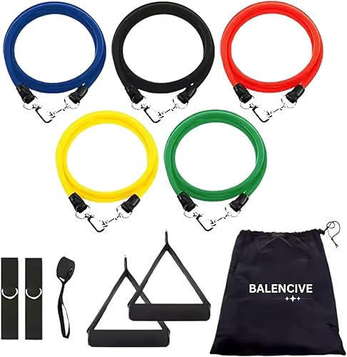 Juego de 10 bandas de tubo de resistencia para entrenar con 1 bolsa de almacenamiento, bandas de entrenamiento con asas para hombres y mujeres,