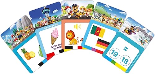 Miniatura 4 de LEXiBOOK, Paw Patrol, lector de tarjetas interactivo bilingüe, juguete de audio para aprender inglés y español, 150 tarjetas educativas de doble