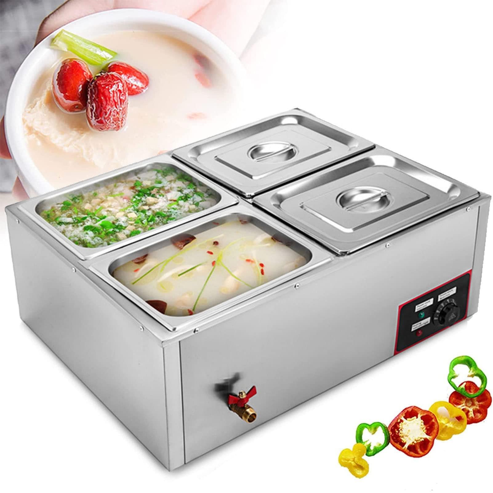 Scaldavivande commerciale a 4 teglie, scaldavivande elettrico da banco a vapore da 850 W per feste, scaldavivande elettrico a buffet a 4 teglie