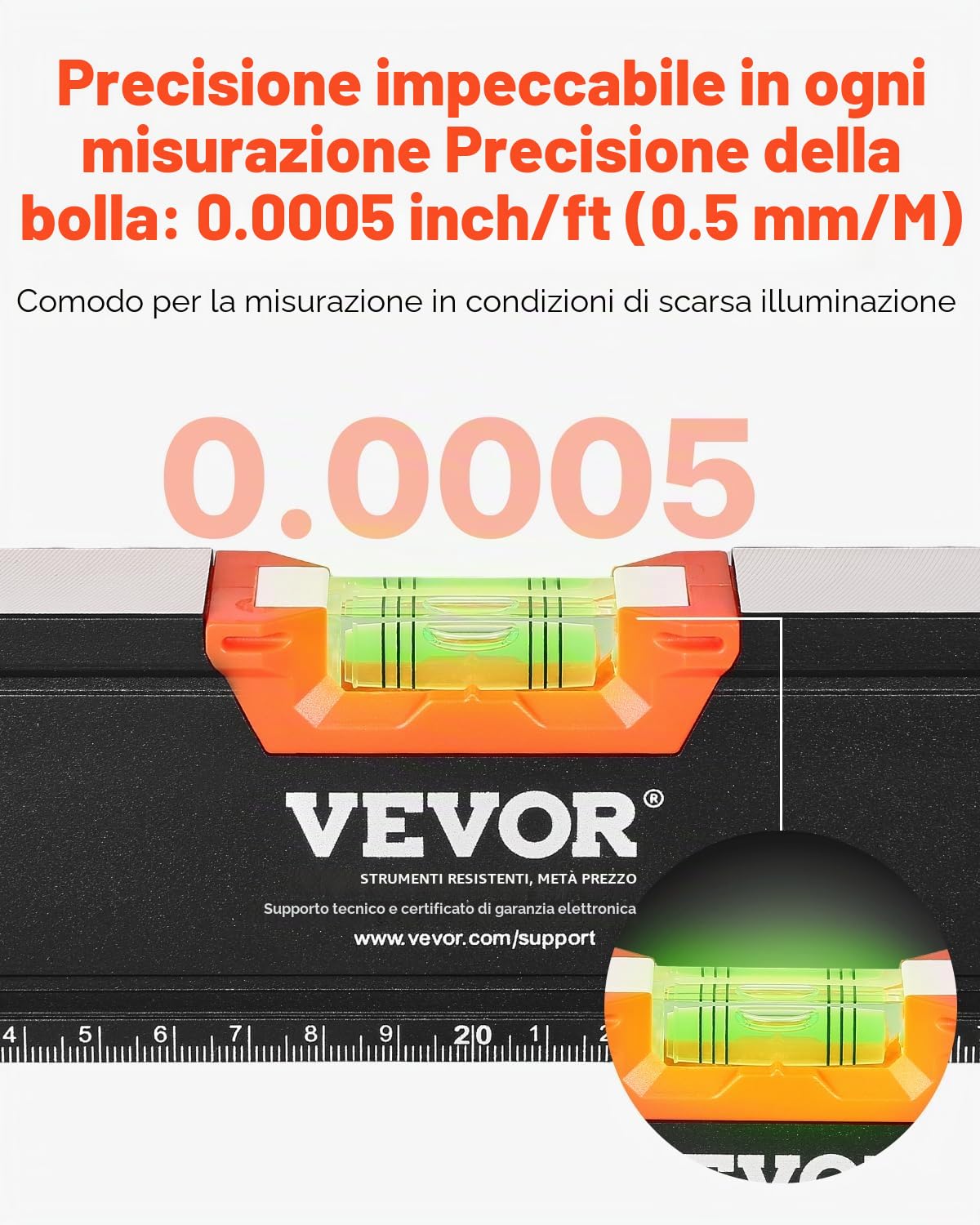 VEVOR 6 Pezzi Torpedo Level, 250/400/600/800/1200/2000 mm, Tutti i Set di Livelli Magnetici, Righello per Fiale a Bolla 45/90/180 Gradi, Strumento Magnetico per Scatole in Lega di Alluminio