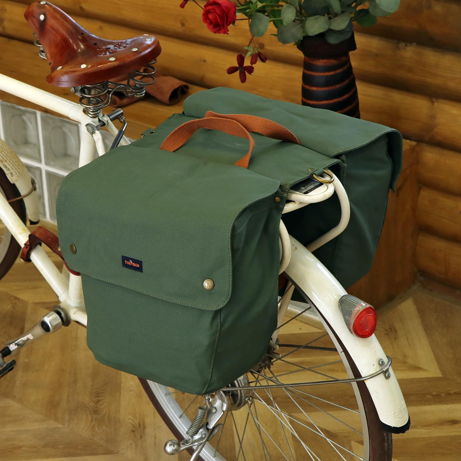 Tourbon Tela Impermeabile Bicicletta Bici Sedile Posteriore Carrier Bagagli stoccaggio Borsa Ciclismo Borsa Laterale Doppia avvolgibile Pacchetto Posteriore - Verde