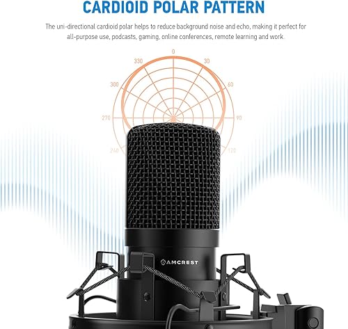 Miniatura 4 de Amcrest Micrófono USB para grabaciones de voz, podcasts, juegos, conferencias en línea, transmisión en vivo, micrófono cardioide con brazo de brazo,