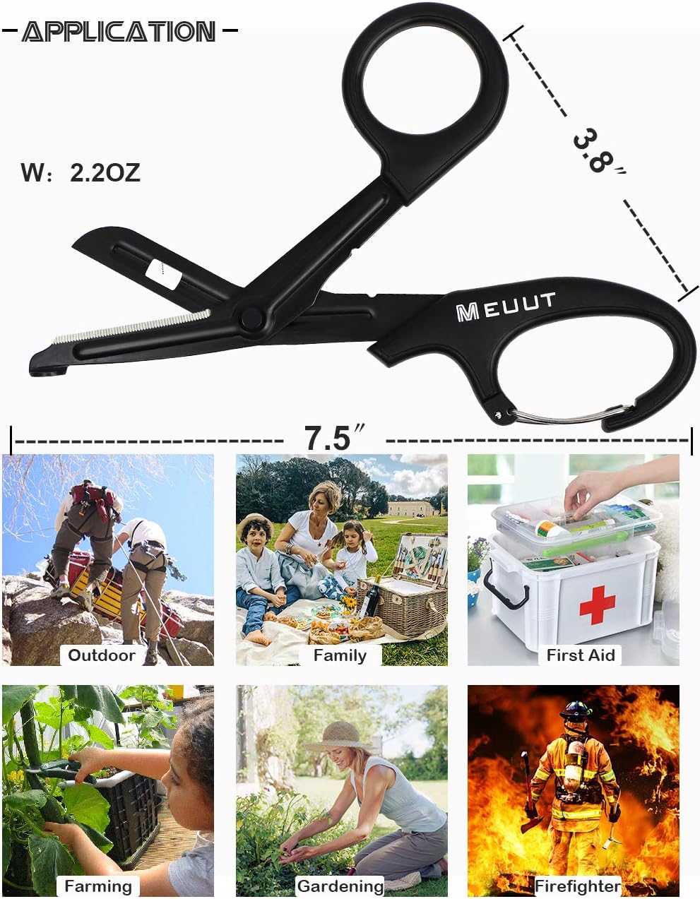 MEUUT 2 Pack Medical Scissors with Carabiner-7.5" Bandage Shears, Premium Quality Fluoride-Coated with Non-Stick Blades Stainless Steel EMT Scissors : Industrial & Scientific