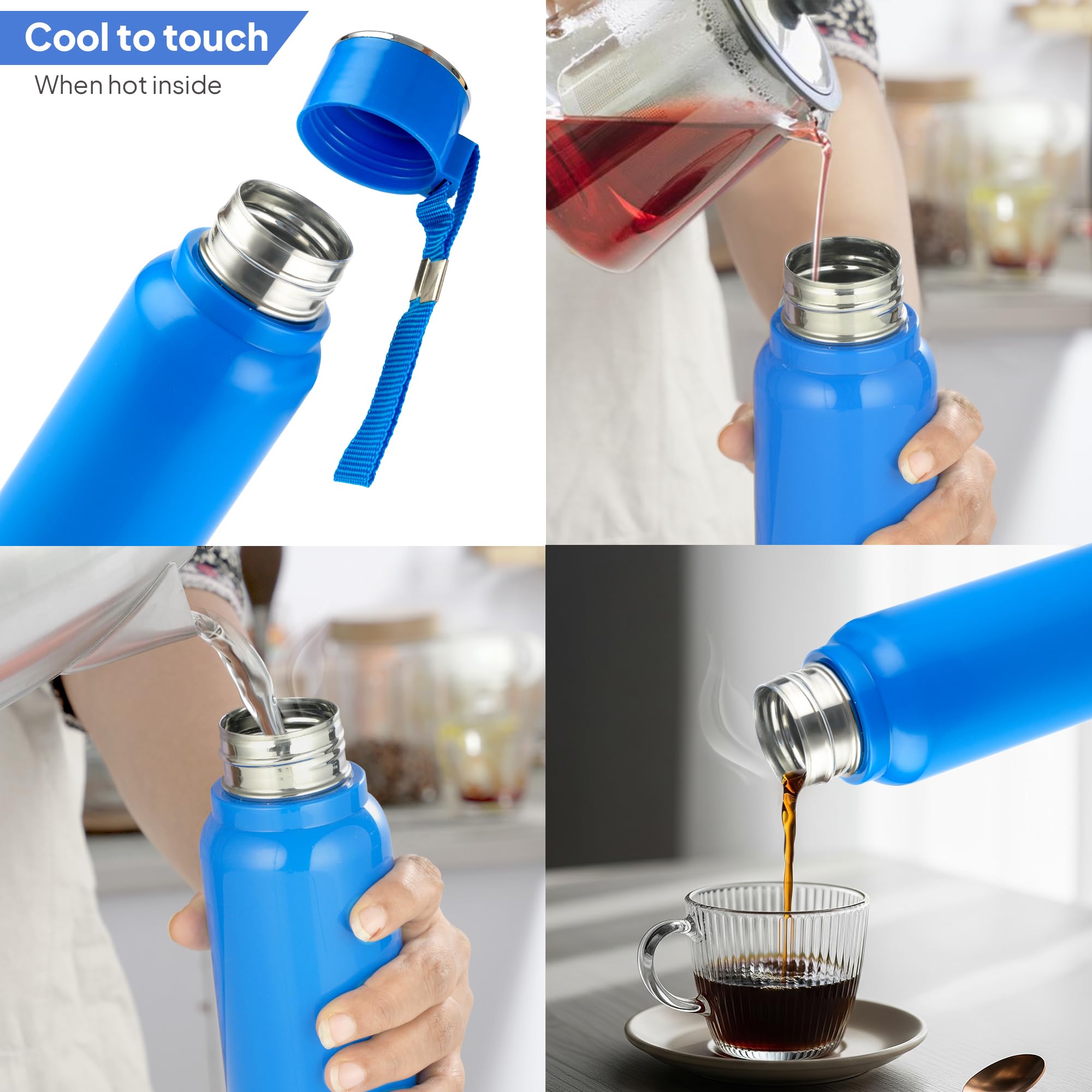 Cello Puro Steel-X Benz 900 Wasserflasche, auslaufsicher, breite Öffnung und leicht zu öffnen, isolierte innere Stahl-Außen-Kunststoff-Wasserflasche, 730 ml, Blau