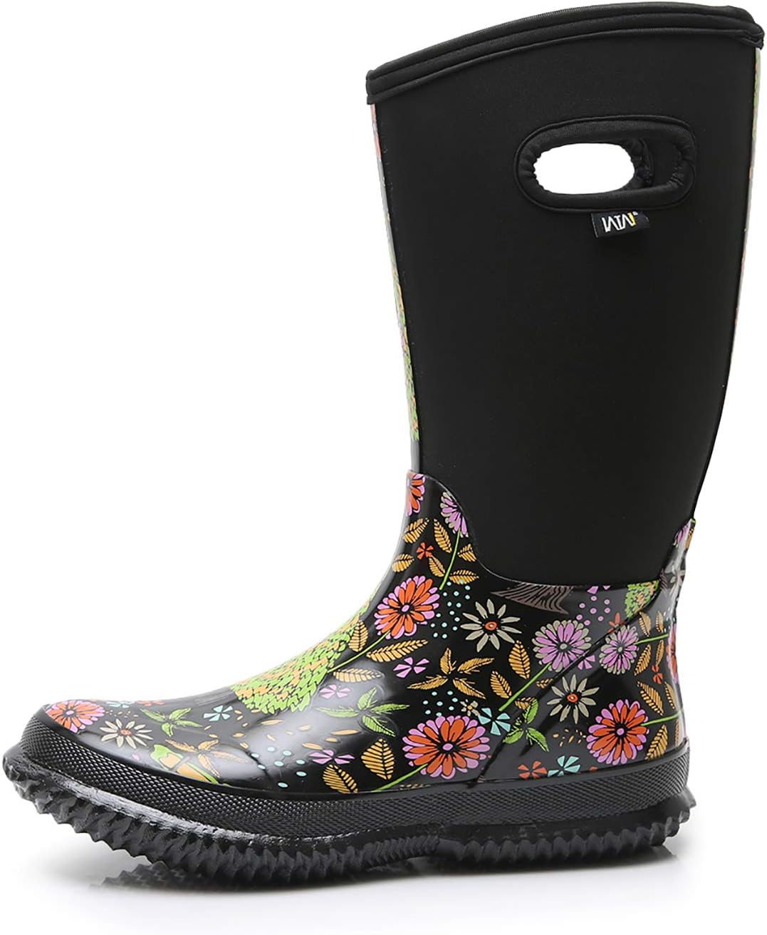 WTW Mid Calf Rain Boots for Women - Waterproof Insulated Neoprene Mud Boots Outdoor Hunting Garden Boots 11 Little Flowers