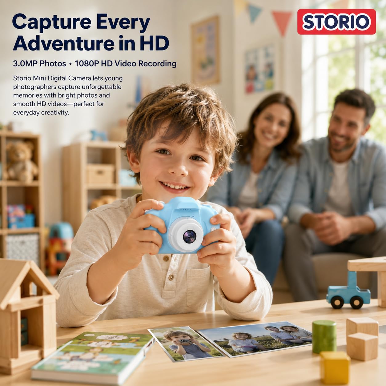Storio Rechargeable Kids Camera Toy 3.0MP - Blue | 1080P Video Camera with 2-Inch Screen Supports 32GB with Games,Filters,Time-Lapse Educational Birthday Gift for Boys & Girls Age 3–12 — Amazon image 3