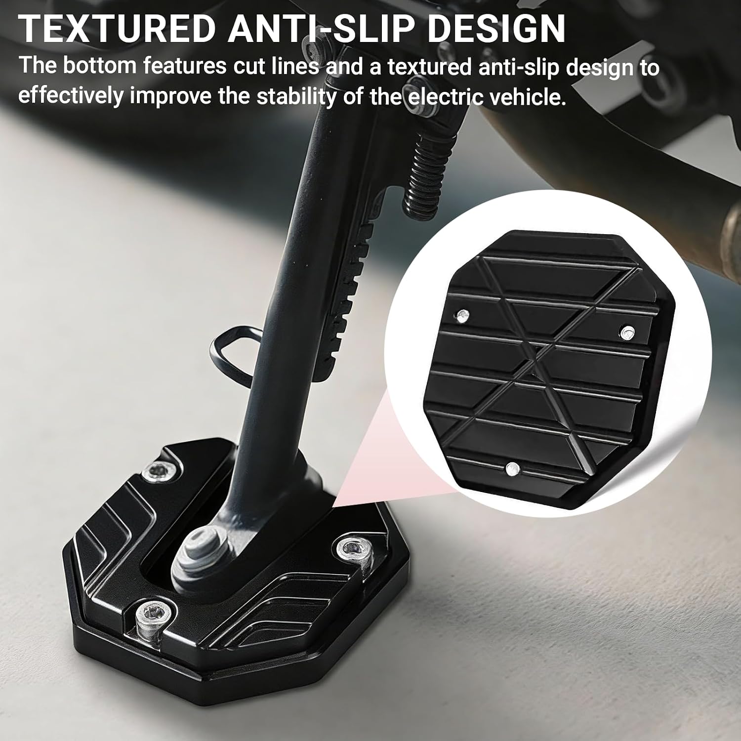 Motorcycle Kickstand Pad, Universal Non-slip Side Stand Enlarger Plate, Aluminum Alloy Anti-sink Foot Support Extension, Rustproof Parking Stand Foot for Most Motorcycles, Black