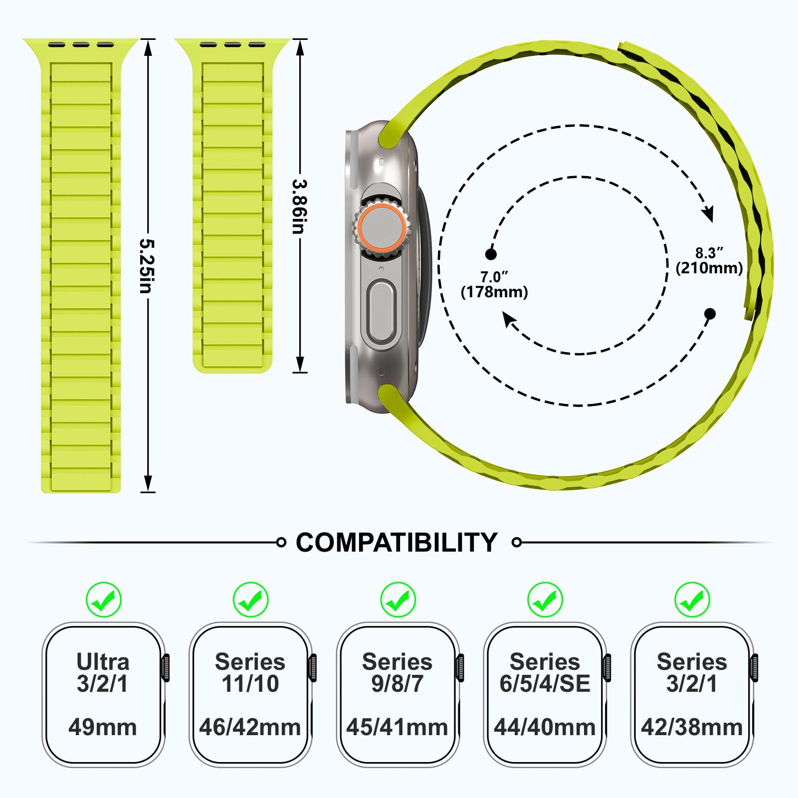 THWALK Solo Loop - Correa deportiva de silicona compatible con Apple Watch Ultra 3/2/1 de 49 mm, Series 11/10 46/42 mm, 9/8/7 45/41 mm, SE 6/5/4 44/40 mm, 3/2/1 42/38 mm