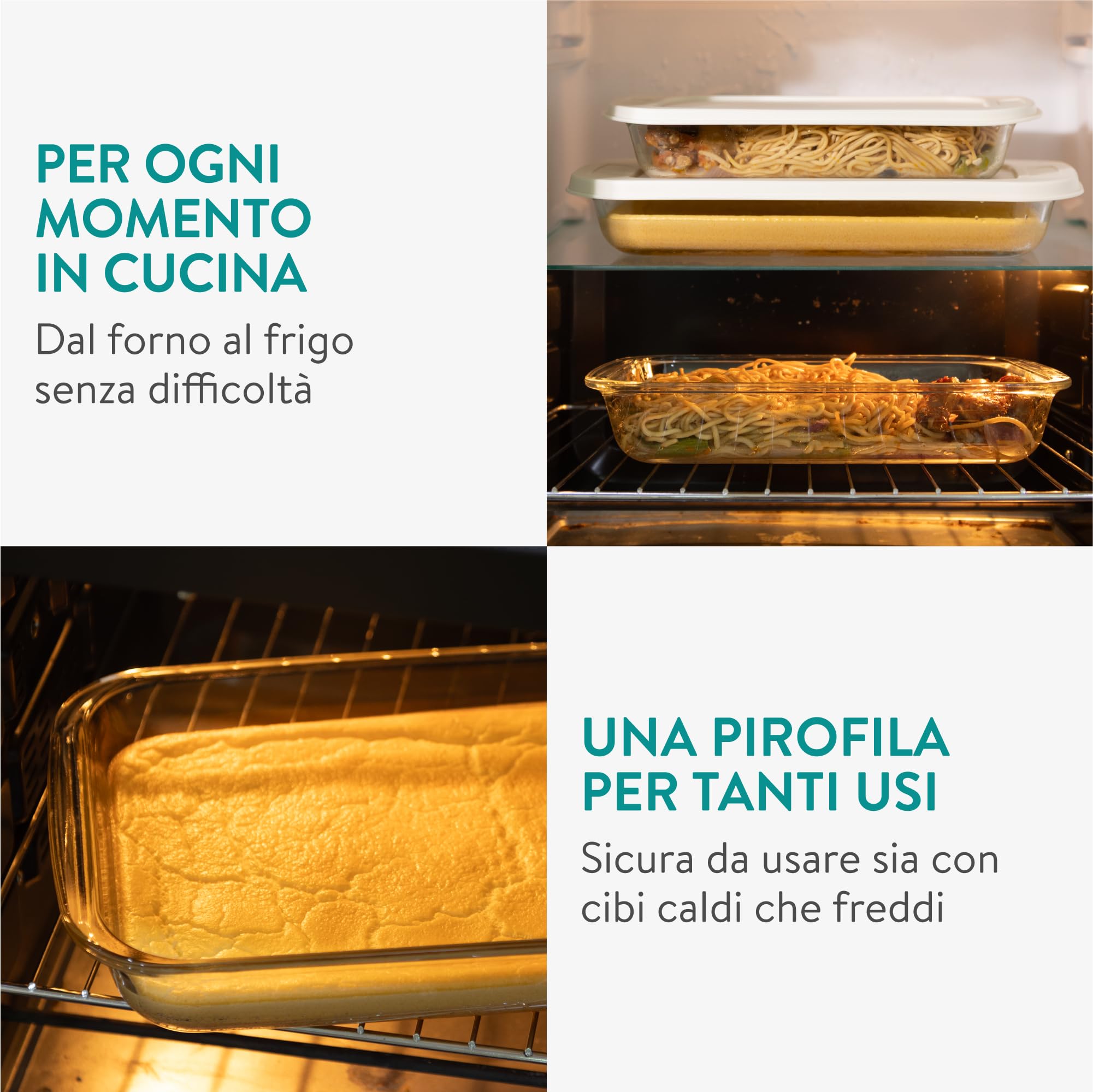 Navaris Teglia Forno Rettangolare - Set di 2 Teglie Forno - Contenitori in Vetro per Alimenti - Pirofile con Coperchio per Freezer - Adatte a Cottura e Conservazione in Frigorifero