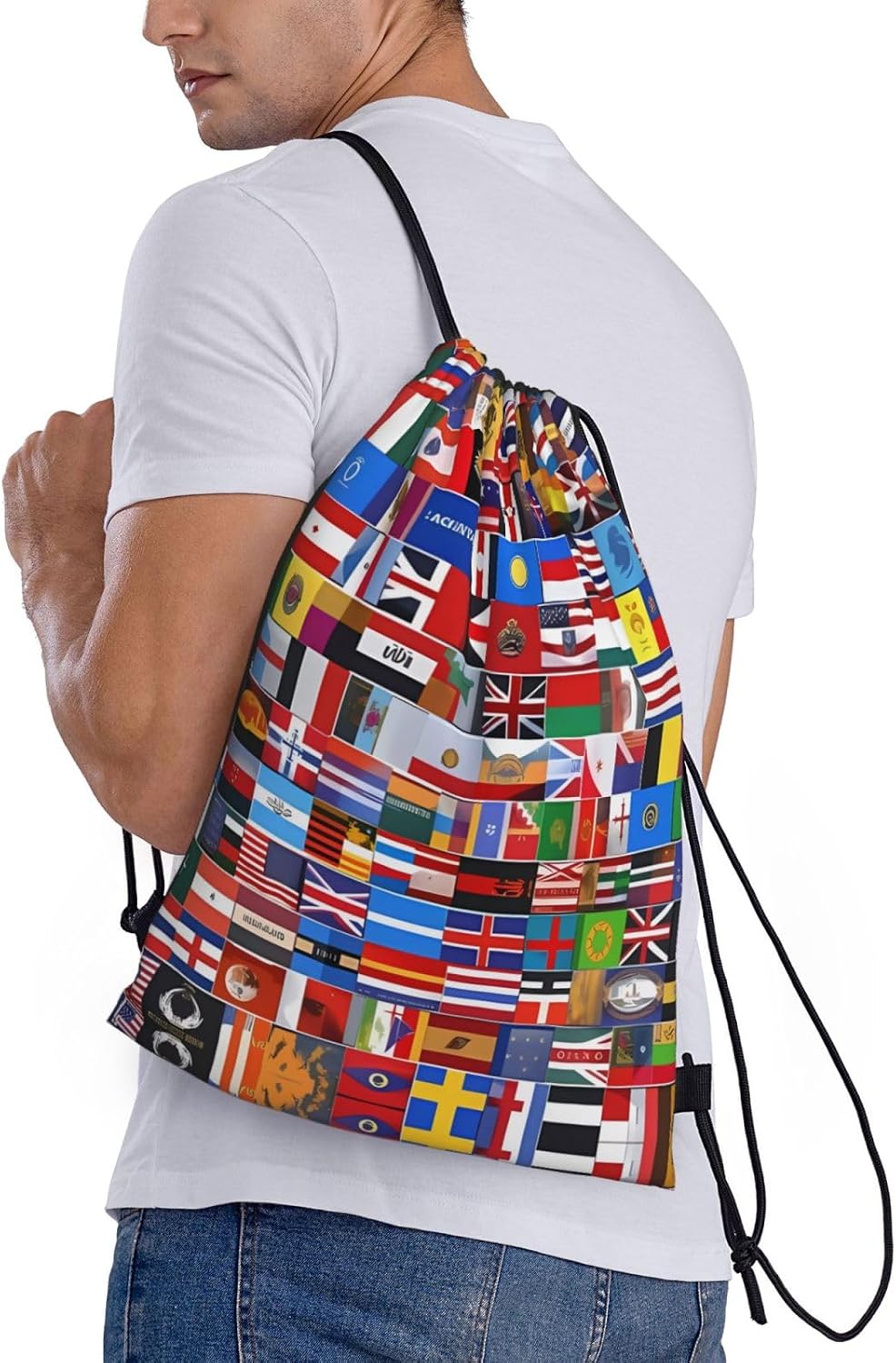 Various flags Foldable drawstring backpack, lightweight storage bag - large-capacity fitness travel bag image 2