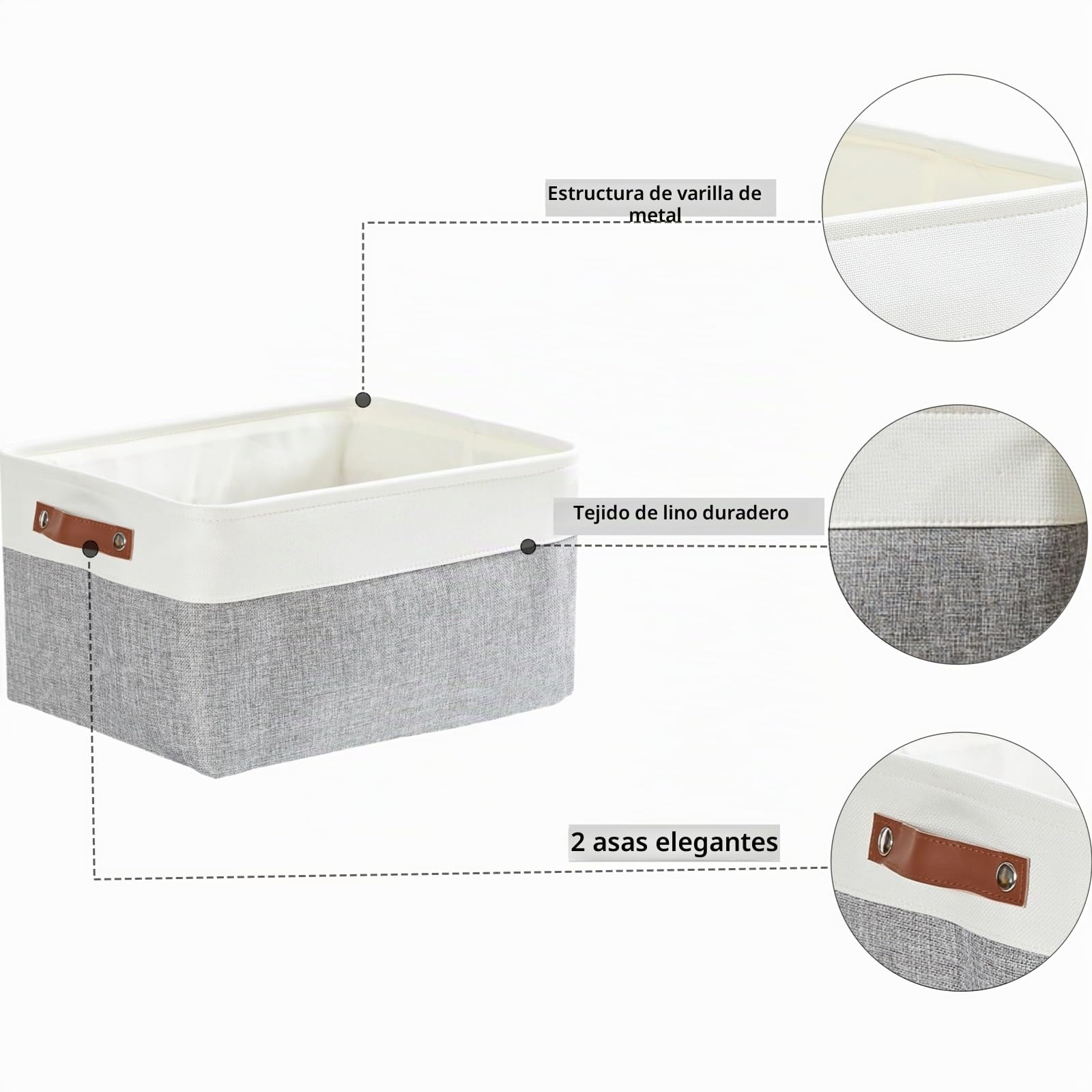 Mangata - Cajas de almacenamiento jumbo de tela, [paquete de 4] cesta de almacenamiento plegable acolchada con asas para estanterías de ropa (XXL, gris/blanco)
