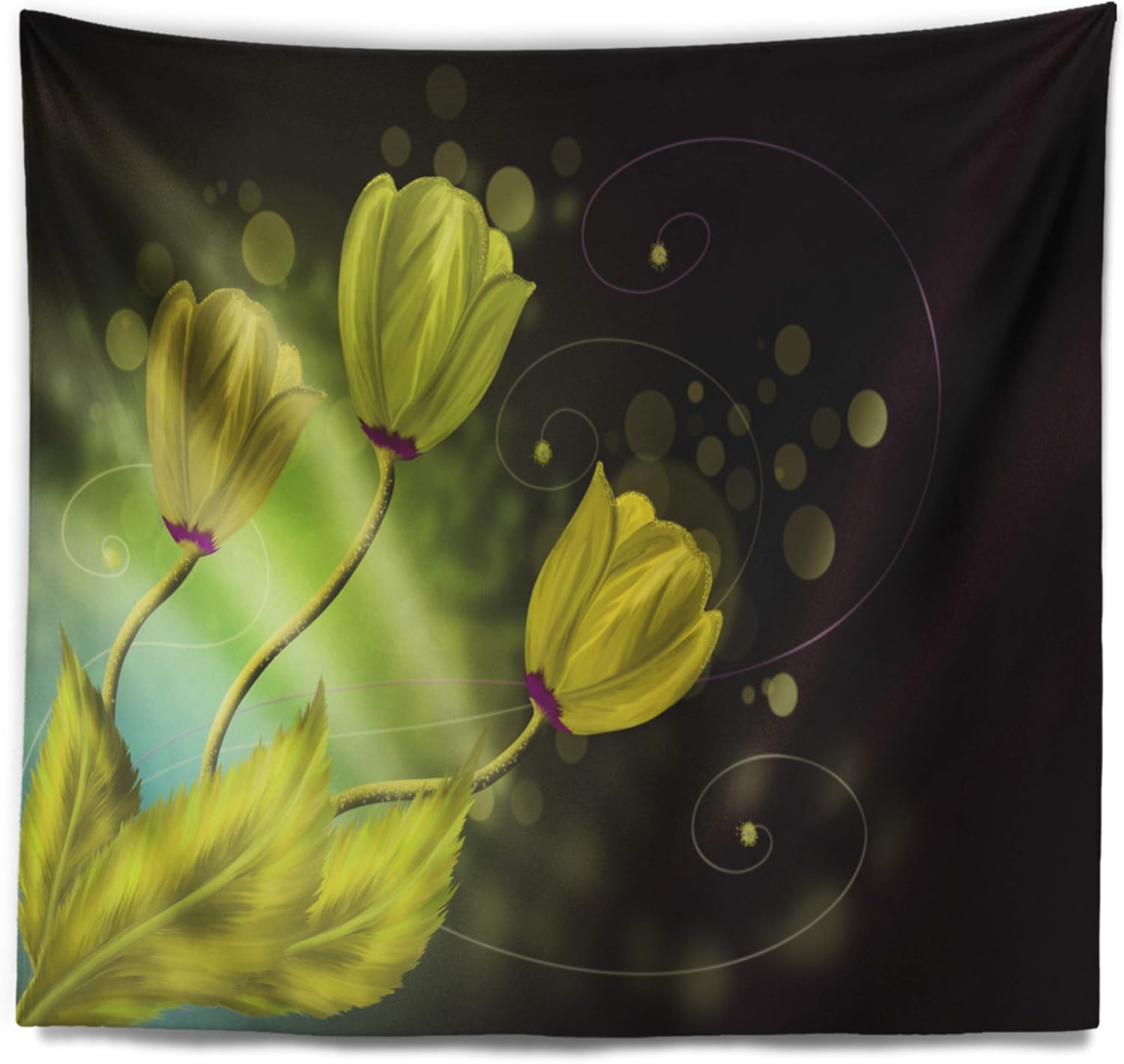 Designart ' Golden Flowers Greeting Card' Floral Tapestry Blanket Décor Wall Art for Home and Office x Large: 92 in. x 78 in