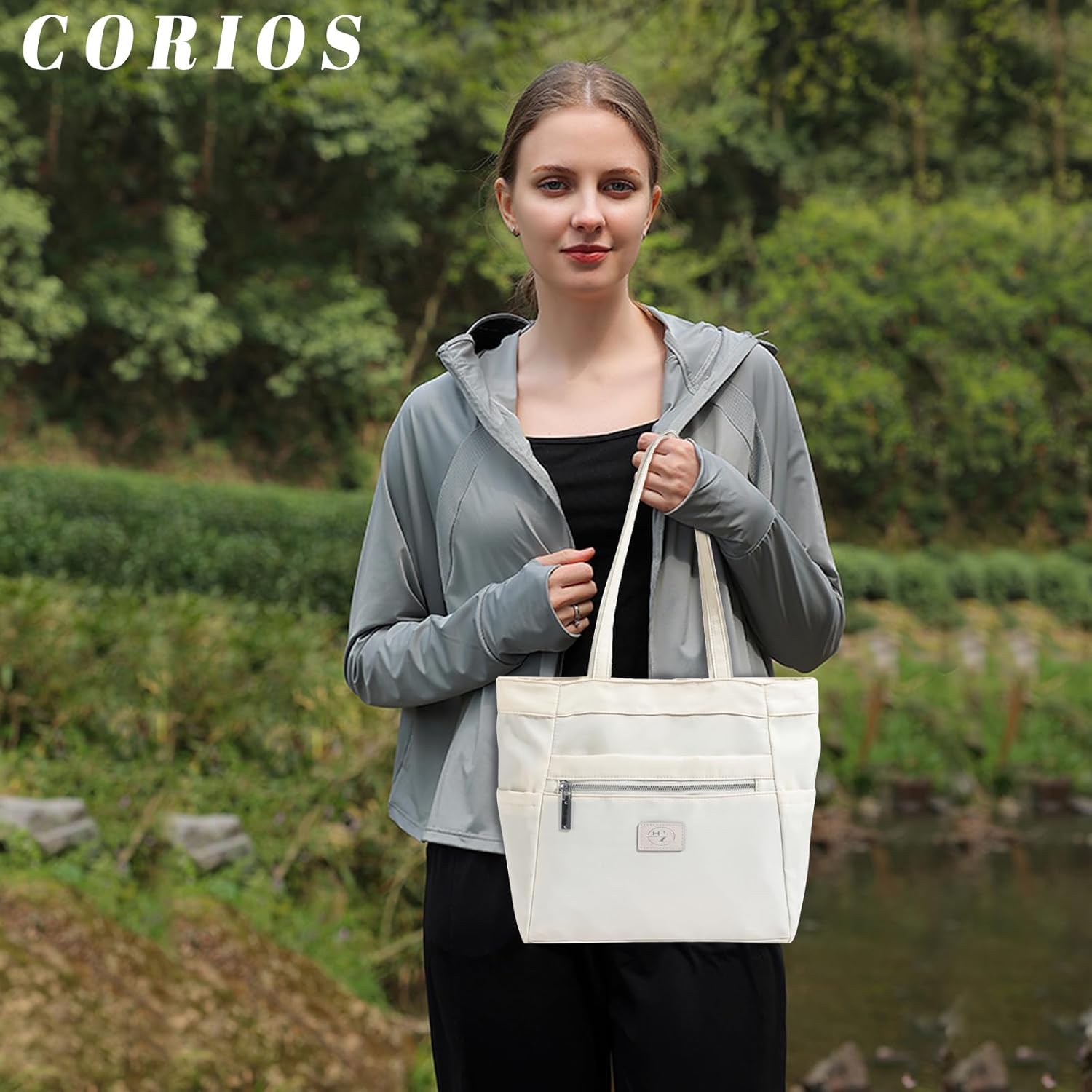 CORIOS Nylon Shoulder Bag for Women Waterproof Handbag Casual Lightweight Tote Bag Multi Pockets Top Handle Bag Underarm Bag