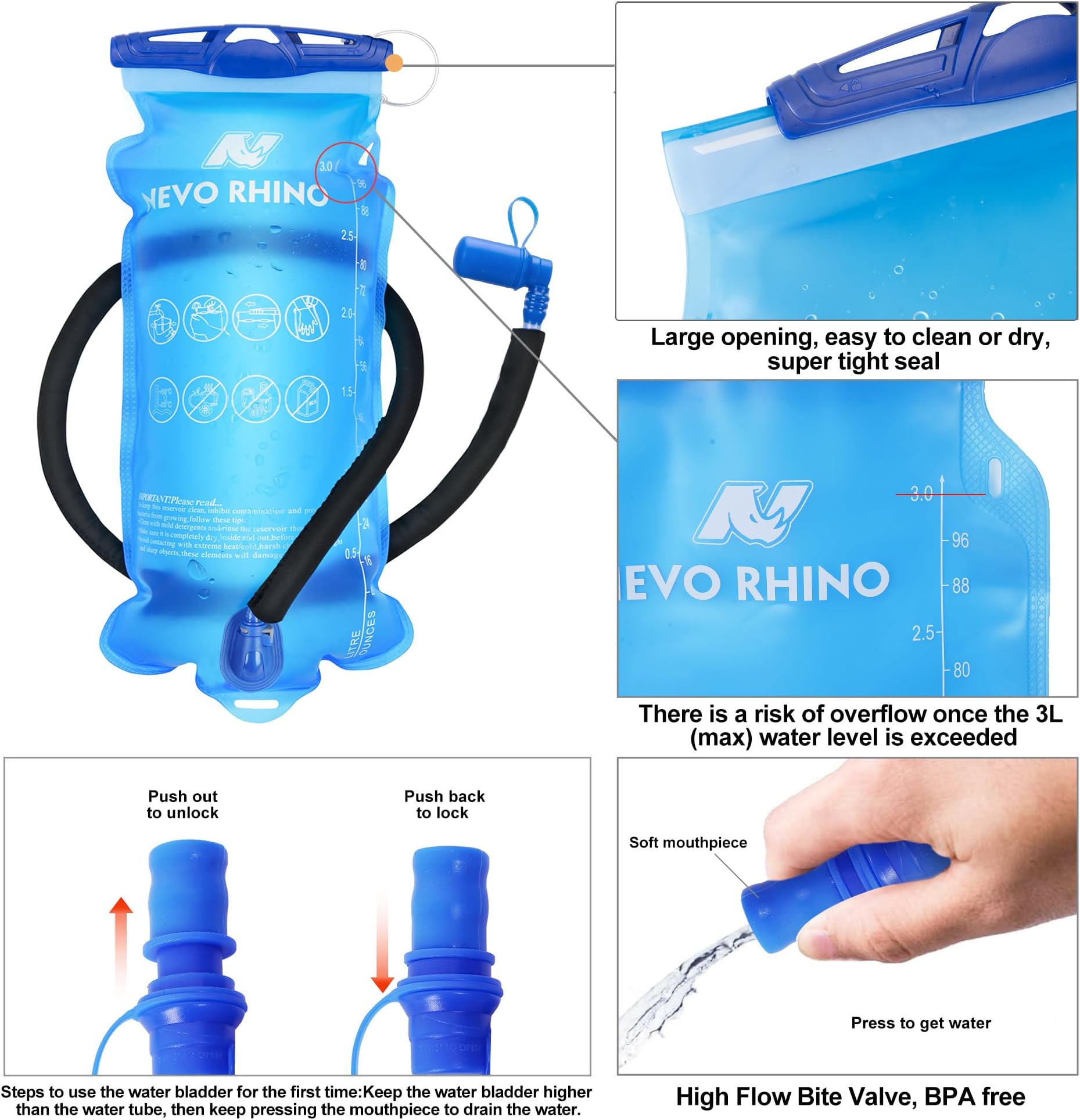 N NEVO RHINO Hydration Backpack, Hydration Pack Hydropack, Water Backpack Insulated Hiking Backpack with 3L Water Bladder for Hiking