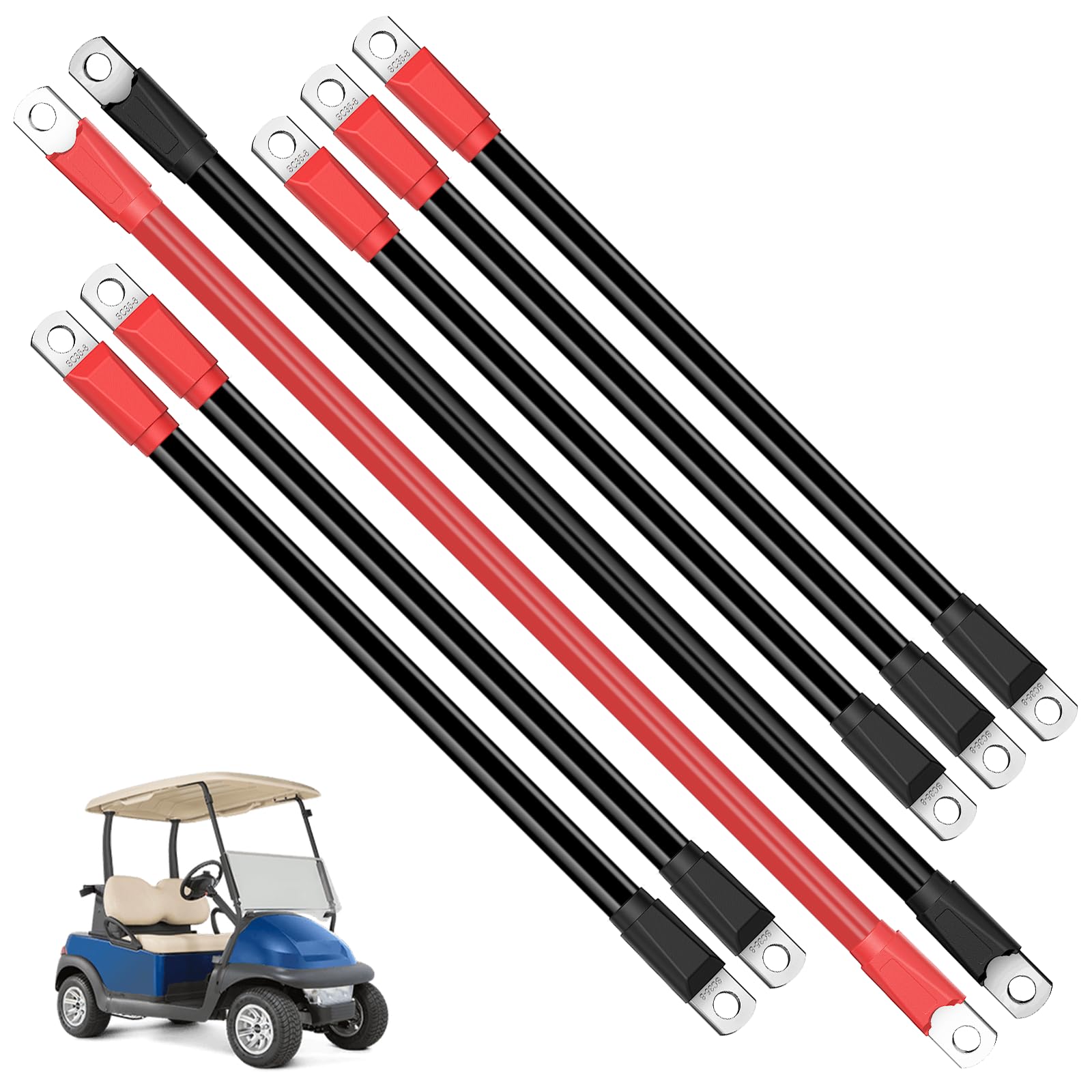 Drive-up Golf Cart Battery Cables, Heavy Duty Club Car Battery Cables Fits for Club Car DS and Precedent 1994-Up 48V Golf Carts, 7 PCS 4 Gauge Pure