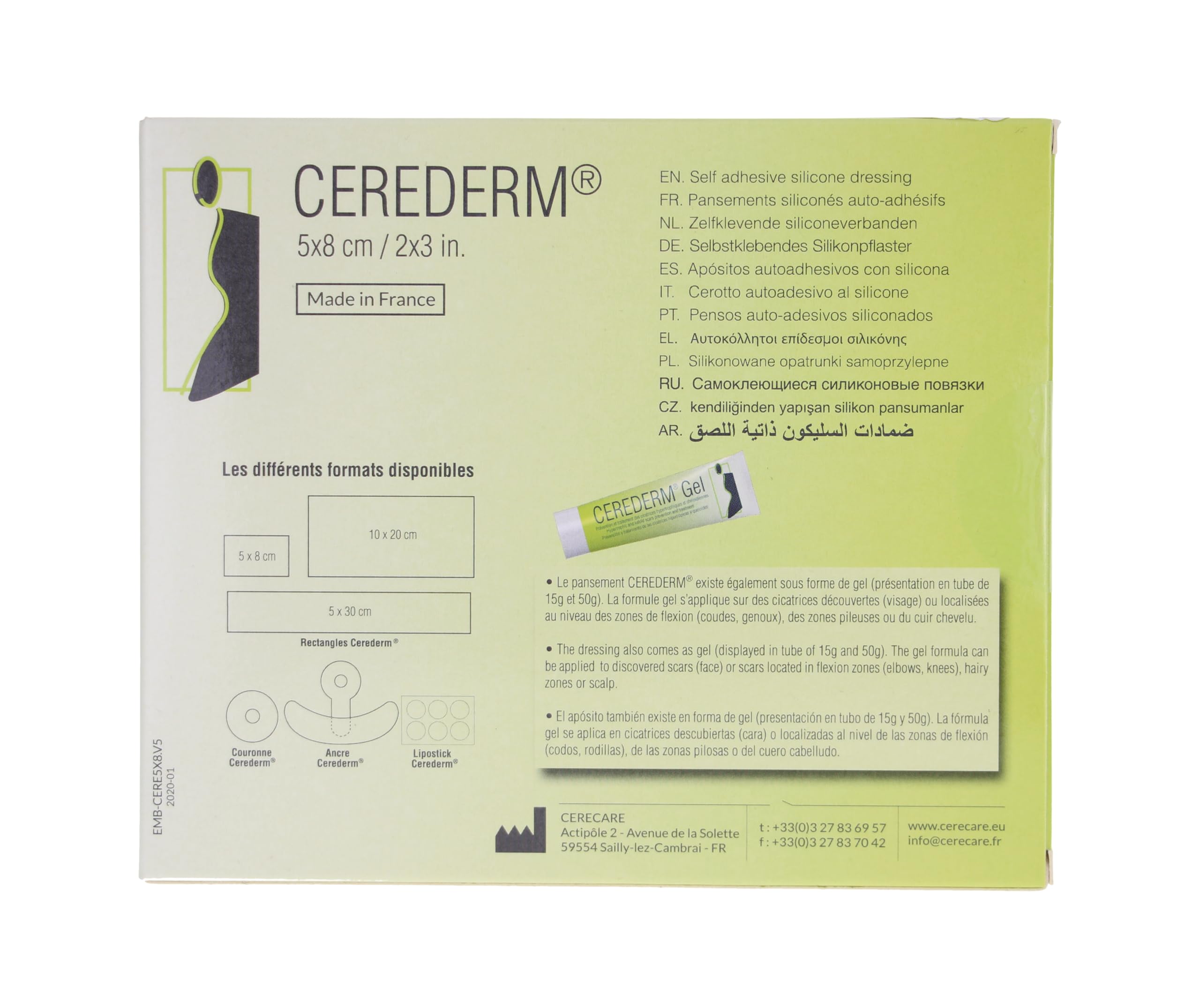 Cerederm - Gestione delle cicatrici rettangolari, 5 x 8 cm, 10 unità
