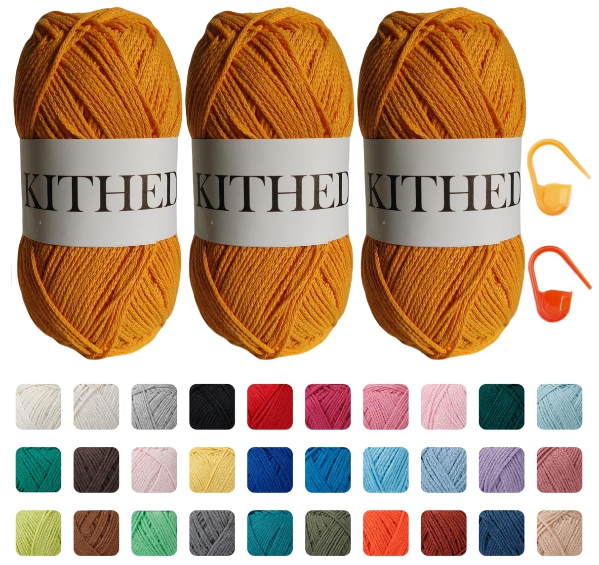 Cotton Yarn,10.5oz,526yard,3 Pack ,Soft Yarn for Crocheting and Knitting (22 Golden Yellow)