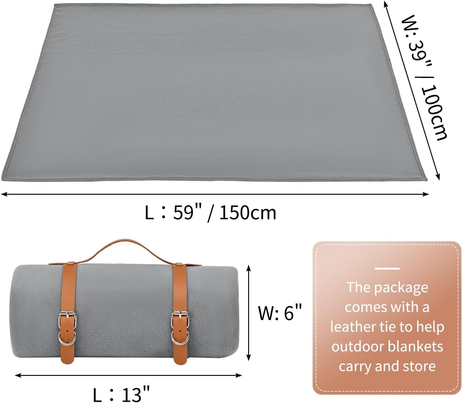 Grey Blanket, Warm, Thick, Washable, Suitable for Outdoors, Camping, Stadium Blanket,Tent Party, Picnics, Car Travel, Medium (39" x 59",Grey)
