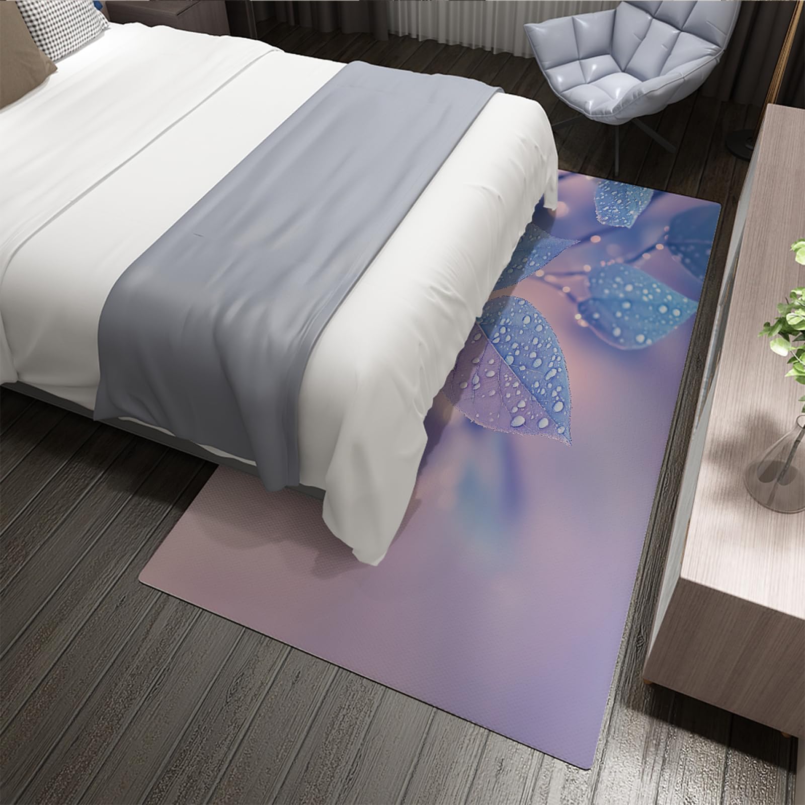 Dywaniki z naturalnych liści roślin, elegancki, fioletowy, do sypialni, zmywalny, miękki dywan z niskim runem, na zewnątrz, balkon, do pralni, dekoracja, 100 x 150 cm