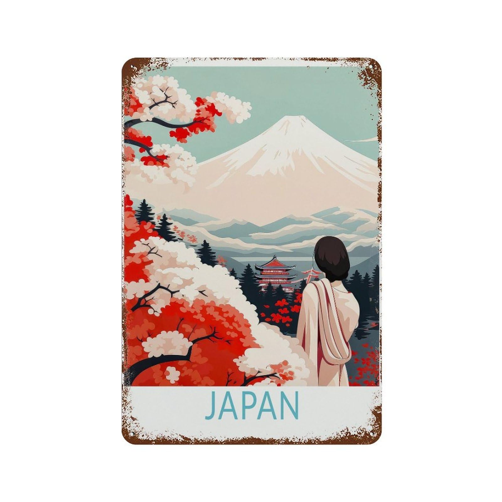 xiaoxiaoshen Japan Travel, Kyoto Fuji Japanese Minimalist Trinational Wall Decor Art Metal Tin Poster Modern Home Decor Art Home Bar Shop Decorations Vintage Sign 30x20cm