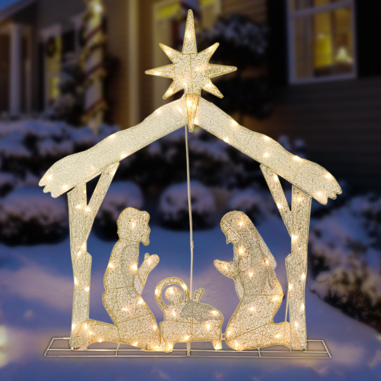 Outdoor Christmas Nativity Scene Decoration Christmas Lighted Holy Family Nativity Scene with LED Lights Decoration for Xmas Home Pathway Lawn Party Display