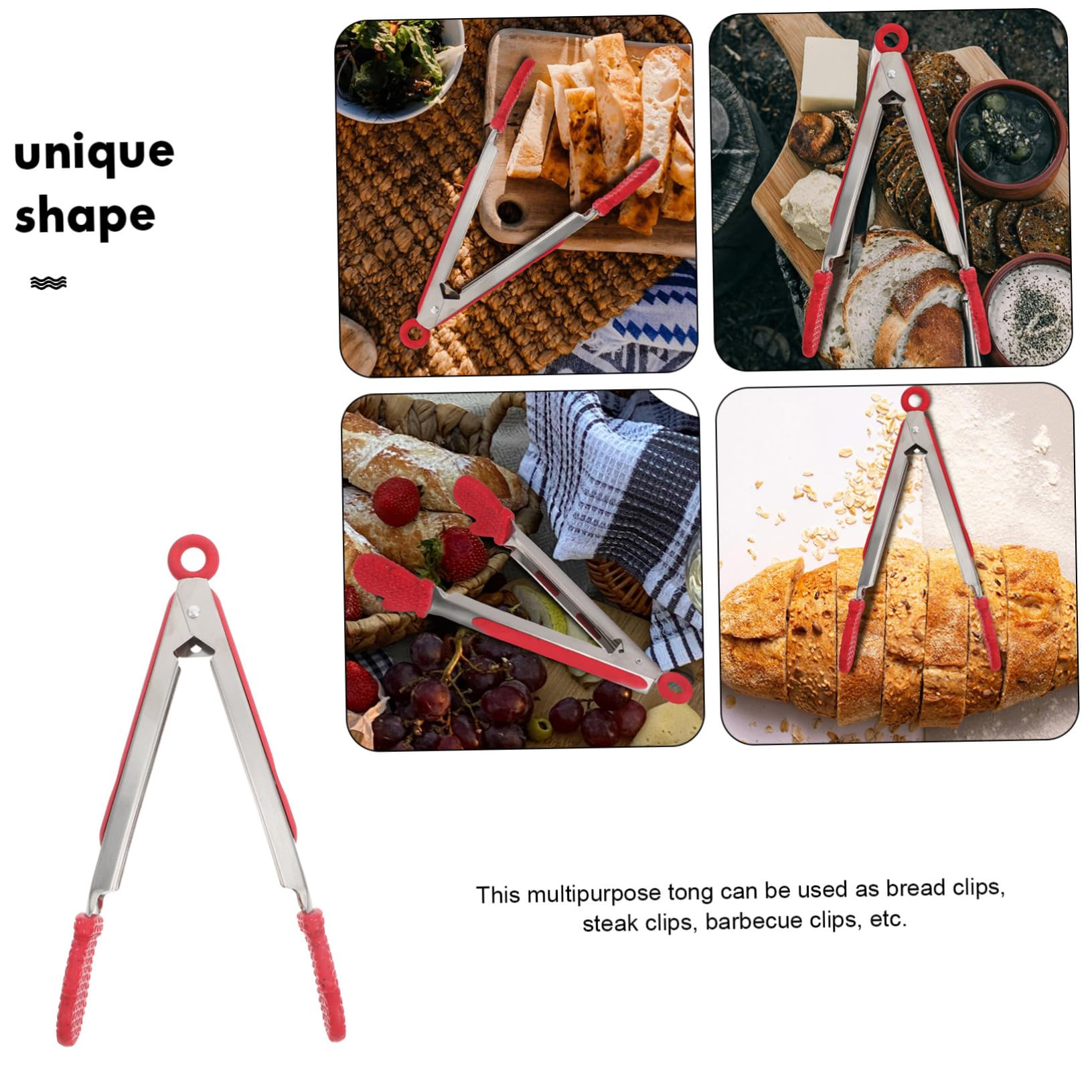 Mikikit Pince Cuisine Inox Acier Inoxydable avec Embouts Silicone Forme de Noël et pour Steak et