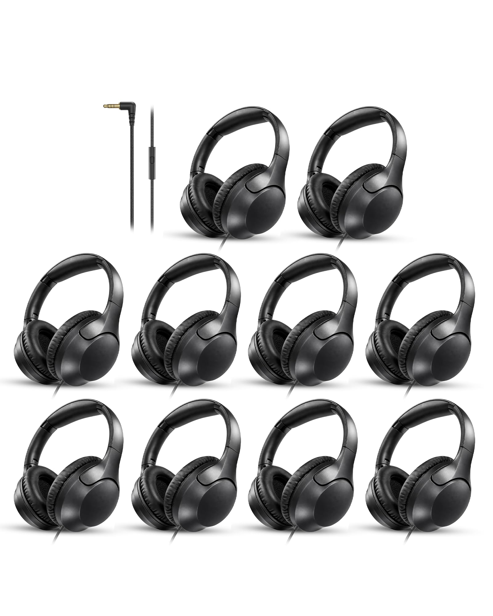 Venucast HF12 - Cuffie over-ear cablate con jack da 3,5 mm, archetto regolabile, pieghevoli e leggere, per scuola, guida, formazione ed eventi (confezione da 10)