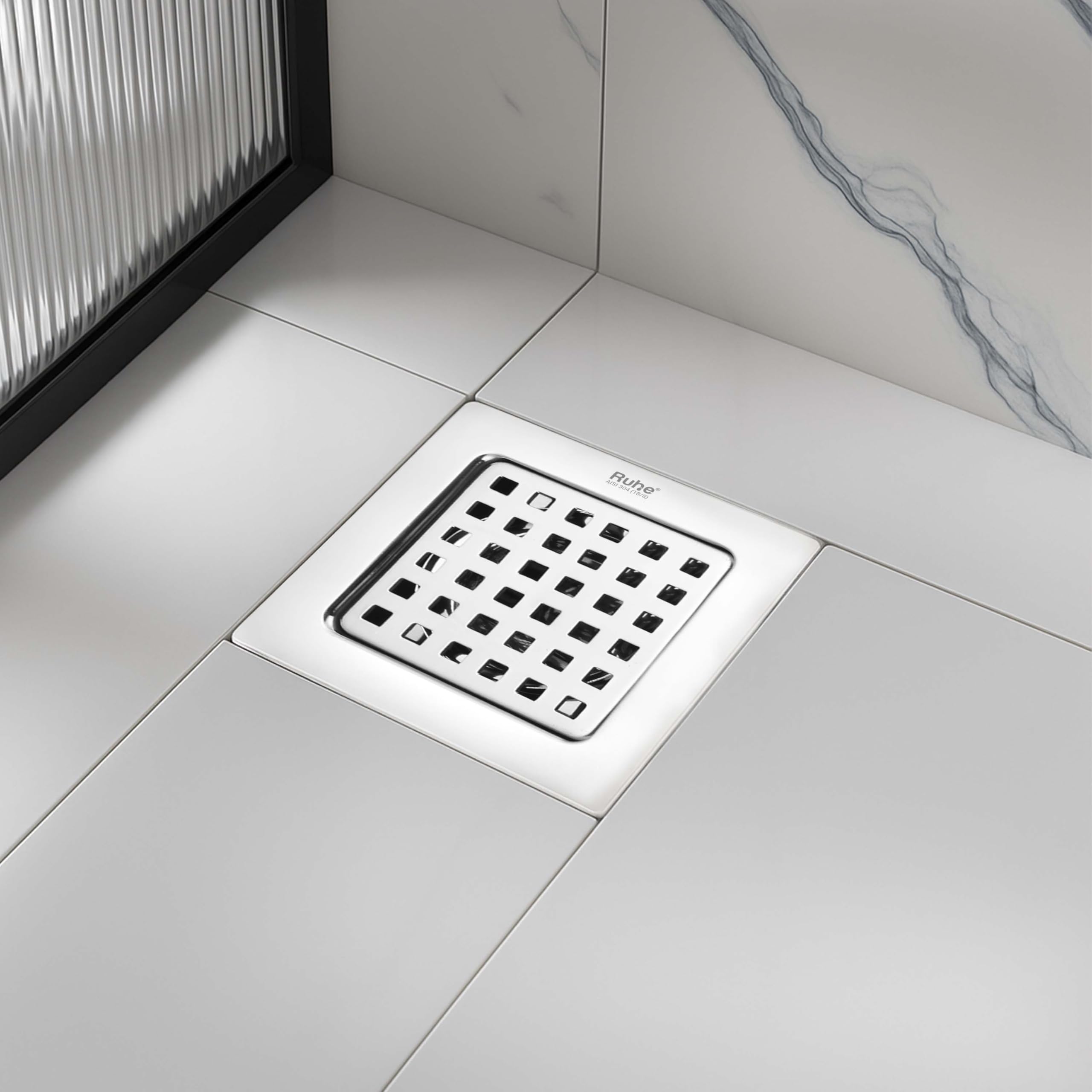 Fire Square Flat Cut Floor Drain | 304-Grade Stainless Steel Drain Jali | 6 x 6 inches | Floor Drainer with Cockroach Trap/Jali