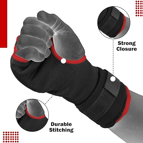 Miniatura 2 de Guantes interiores de gel de boxeo de medio dedo para perforar, correas de soporte de muñeca de 29.5in de largo, acolchados elásticos para