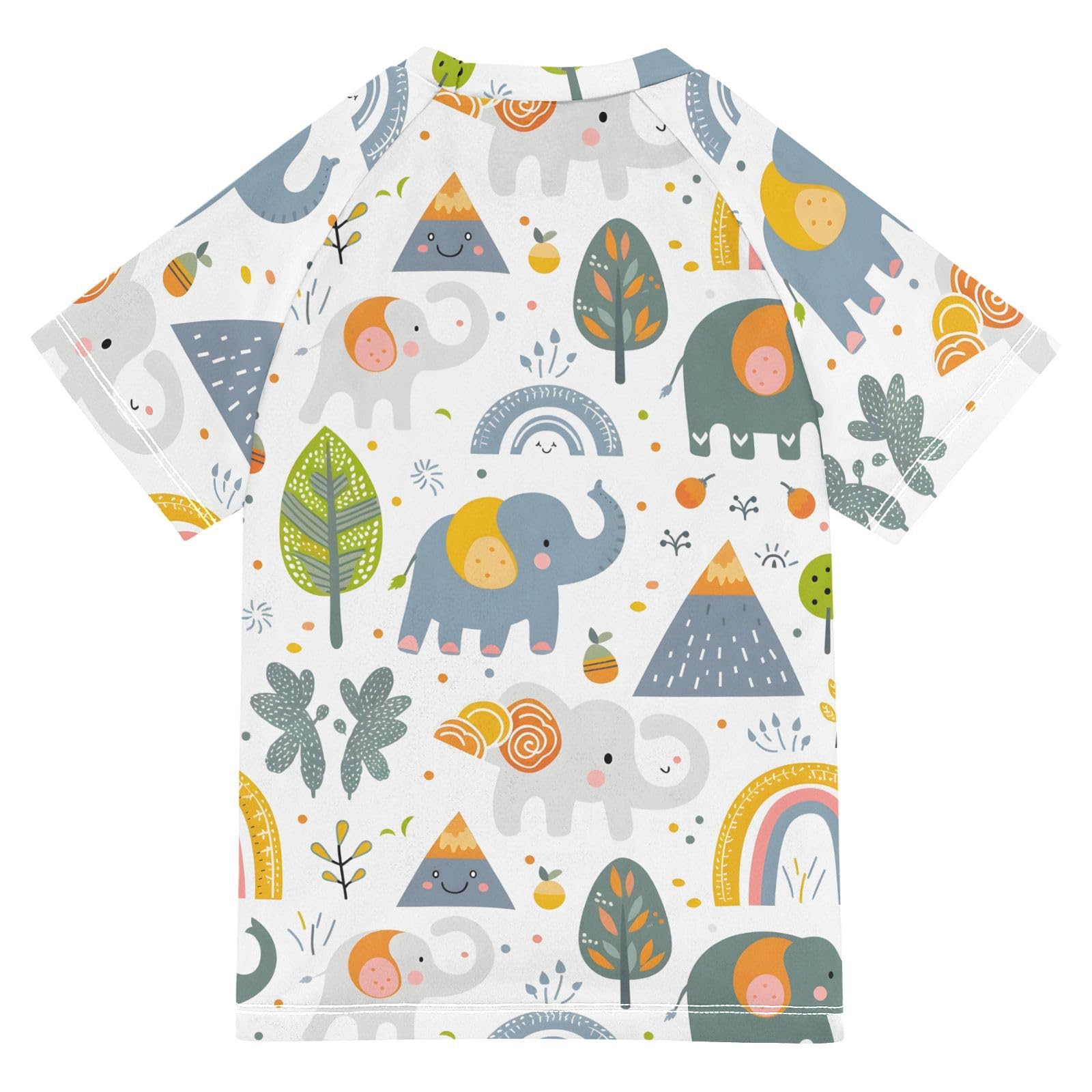 Boys Rash Guard Short Sleeve Swim Shirts for Boys Cute Elephant Rainbow Sun Protection 7-8T
