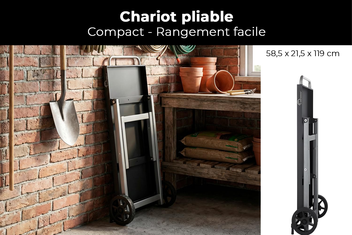 Little Balance 3047 Easy Trolley, Chariot Pliable pour Plancha Barbecue, Desserte à roulettes, 2 Roues Jardin, Jardin, Terrasse, Camping, Extérieur et Intérieur, 3 Crochets INOX, Acier Inoxydable