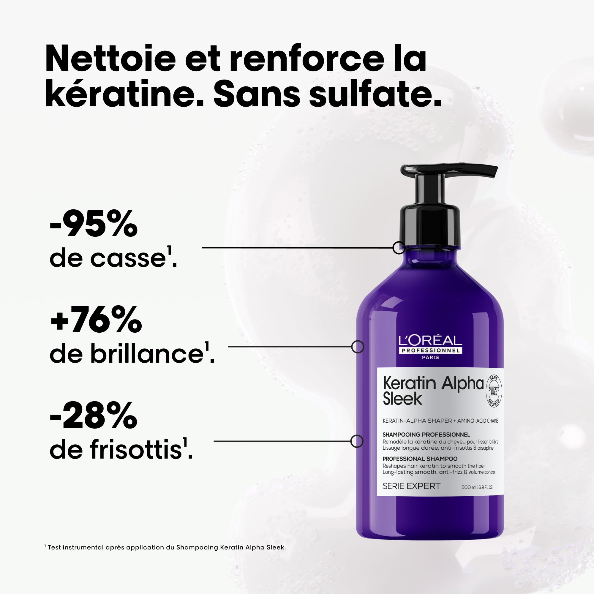 L'OREAL PROFESSIONNEL - Keratin Alpha Sleek - 28% de Frisottis en Moins - Renforce la Kératine du Cheveux - Technologie Brevetée - Sans Sulfate - pH Neutre